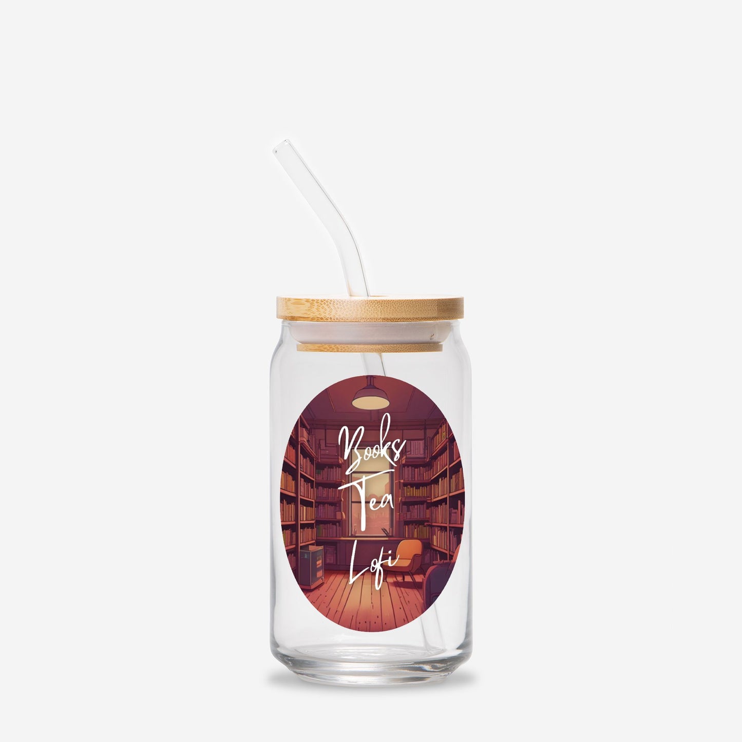 Books Tea Lofi 16oz Glass Can