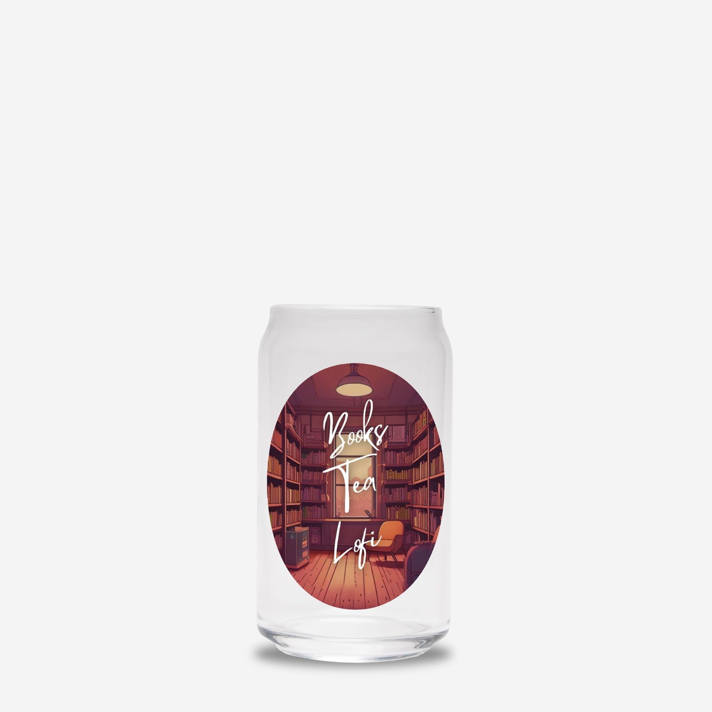 Books Tea Lofi 16oz Glass Can