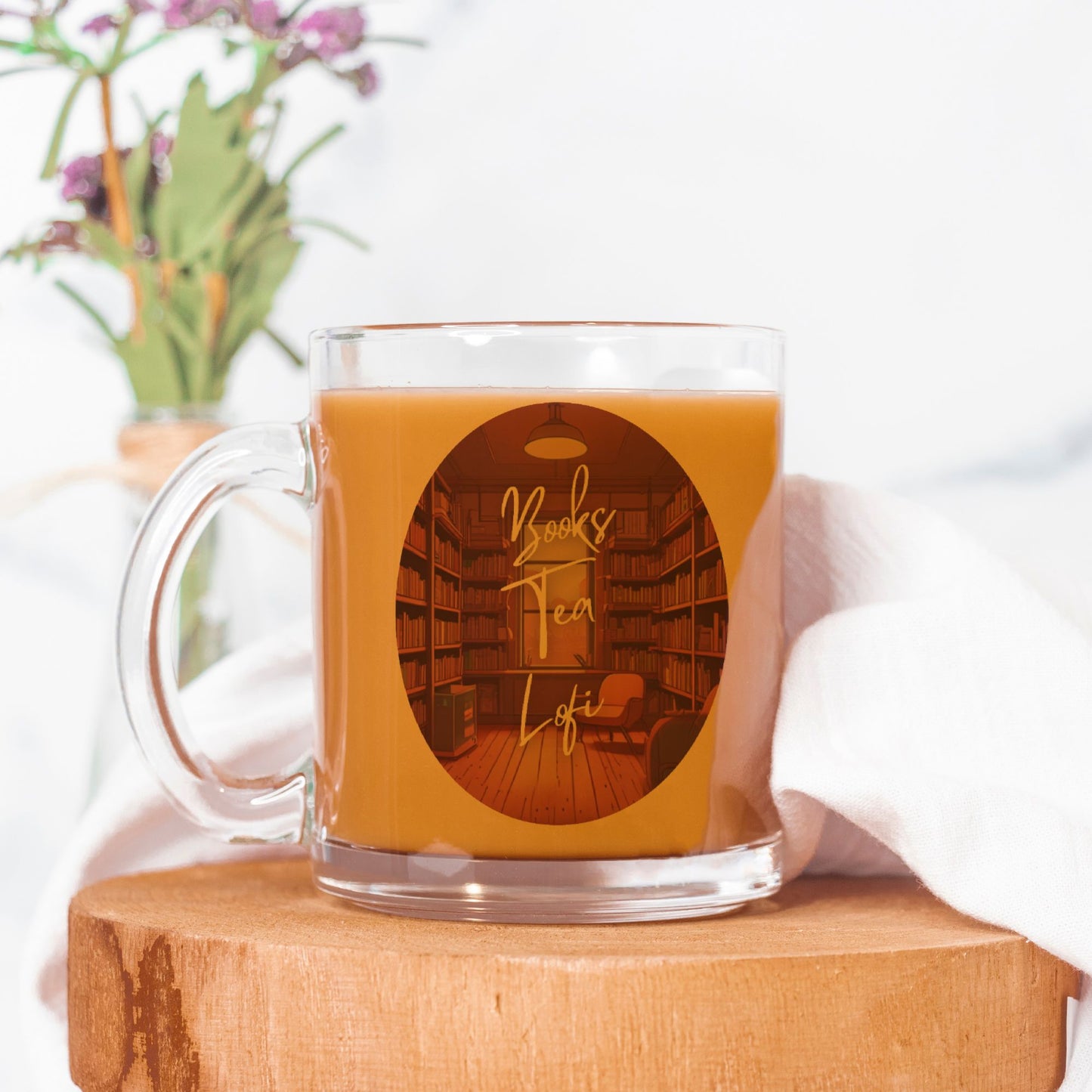 Books Tea Lofi Clear Glass Mug